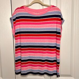 Talbots Womens Shirt L Pink Blue Red Linen Blend‎ Striped Blouse Sleeveless Top